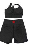 Ladies Charcoal Color 2pc Workout Short Set