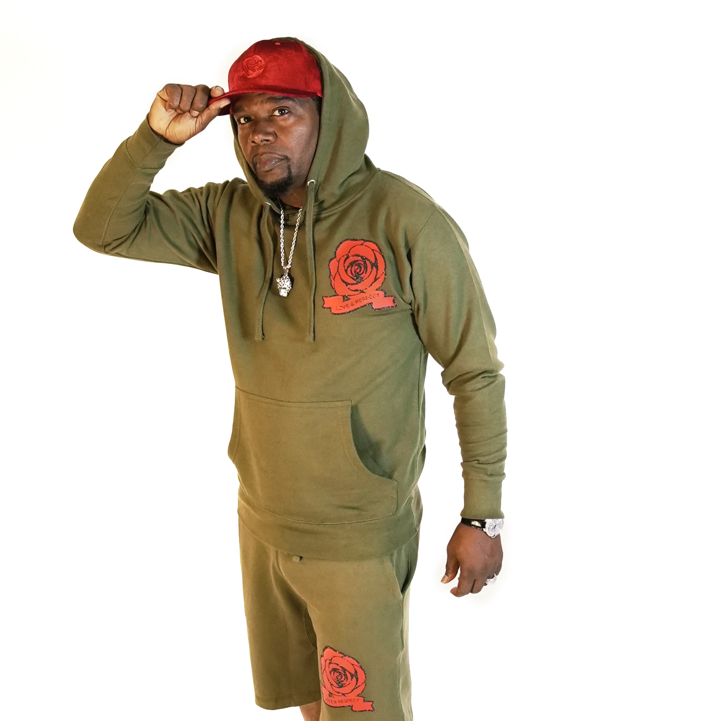 Short Olive Hooded Sweatsuit