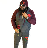 Toned Charcoal Burgundy Hooded Sweatsuit
